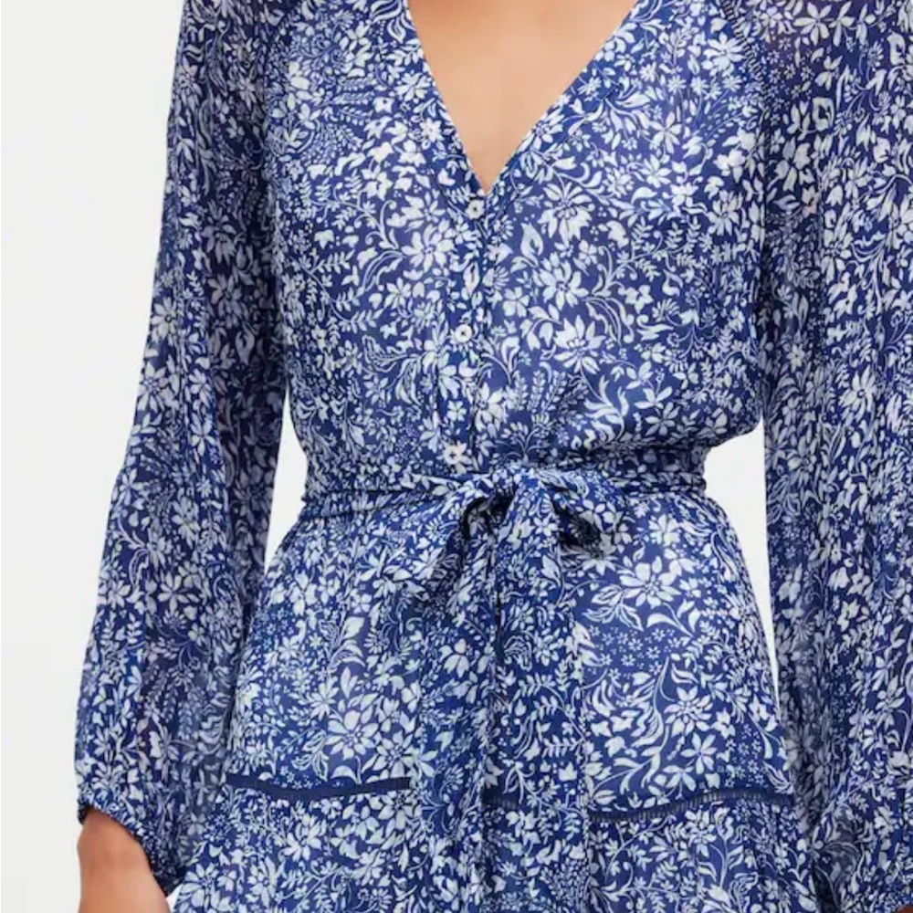 Madewell- Tie-Waist Tiered Mini Dress in Floral Womens Size 8 - Picture 6 of 10